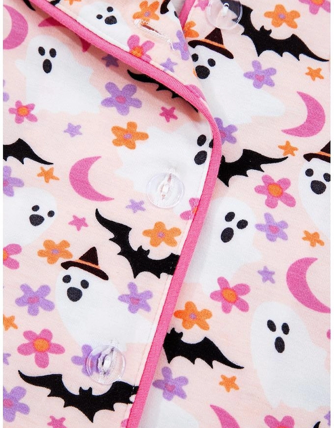 Pink Halloween Eve Haunted Honey Bat Print Pajama Set