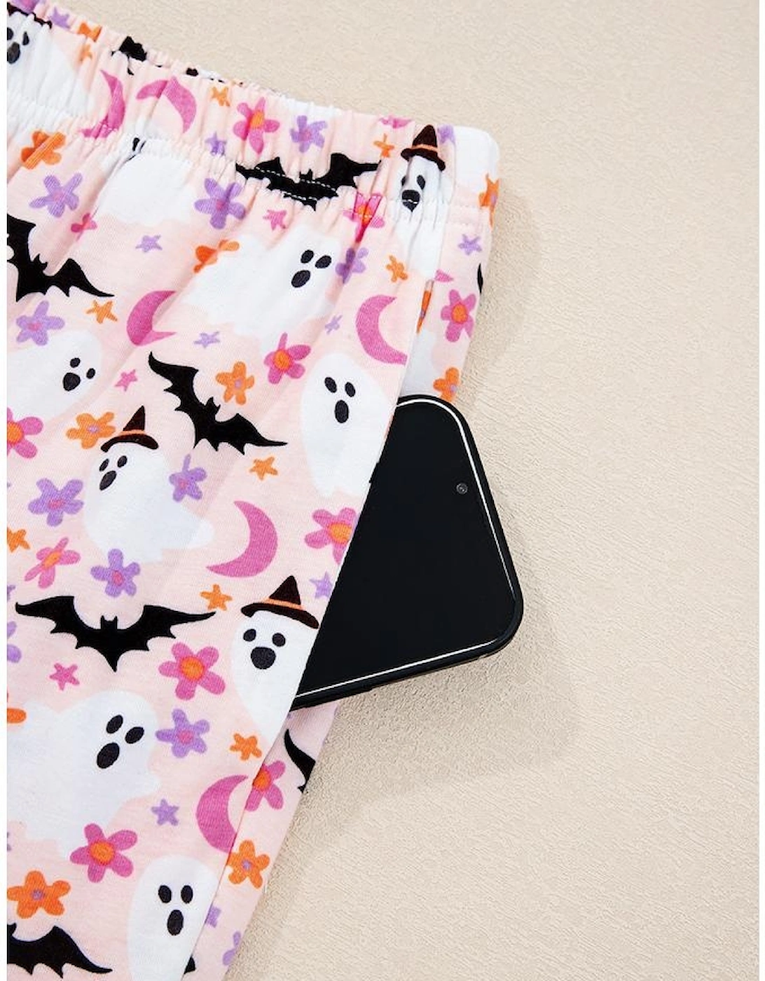 Pink Halloween Eve Haunted Honey Bat Print Pajama Set