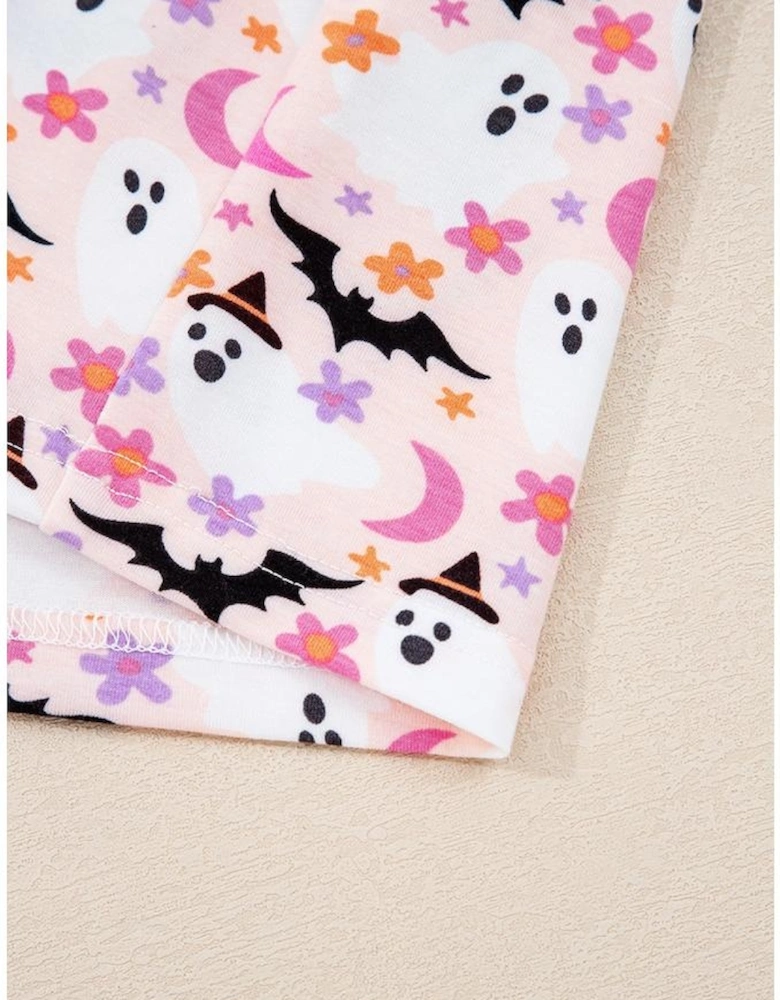 Pink Halloween Eve Haunted Honey Bat Print Pajama Set