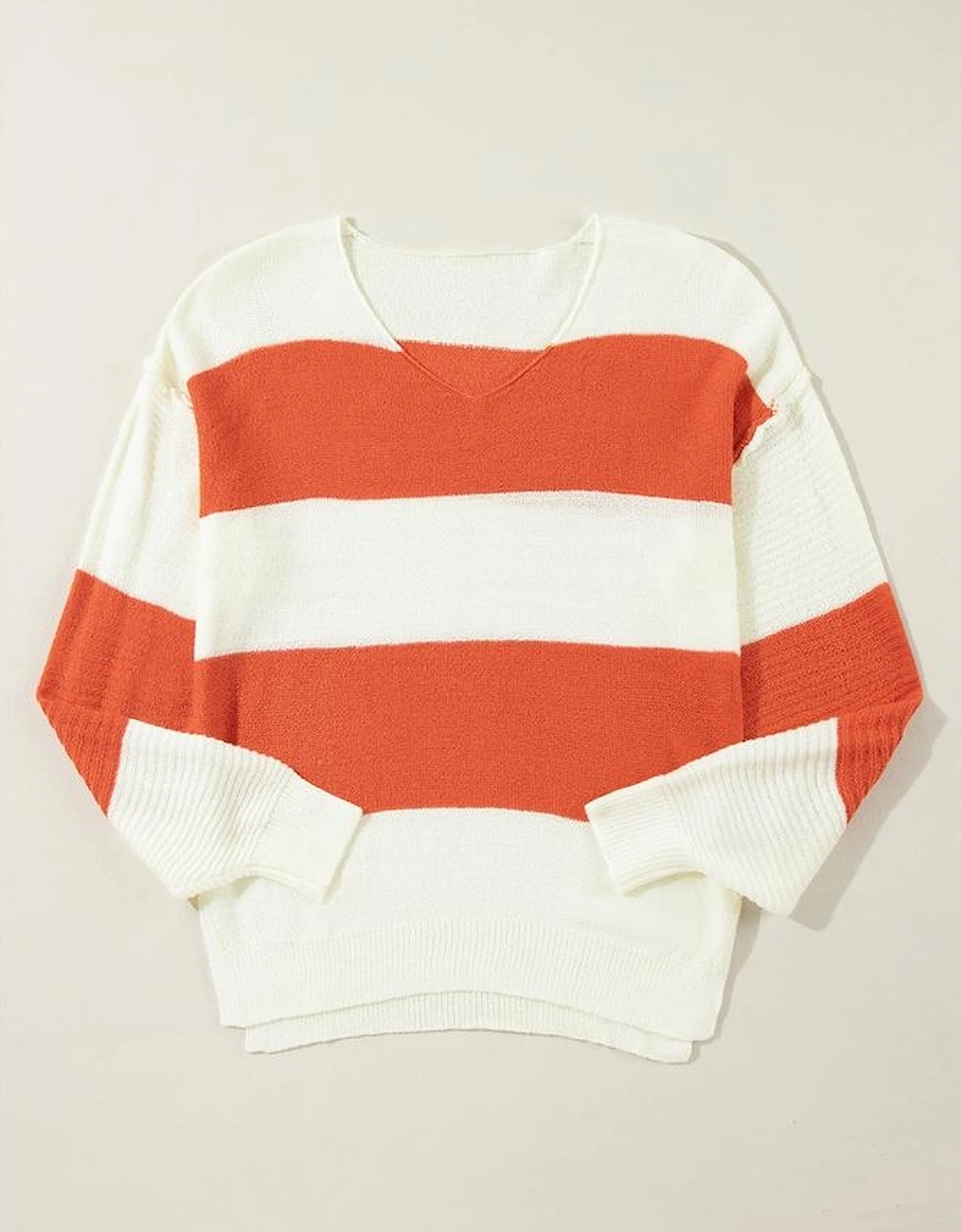 Orange Stripe Loose Color Block Drop Shoulder Bubble Sleeve Sweater, 13 of 12