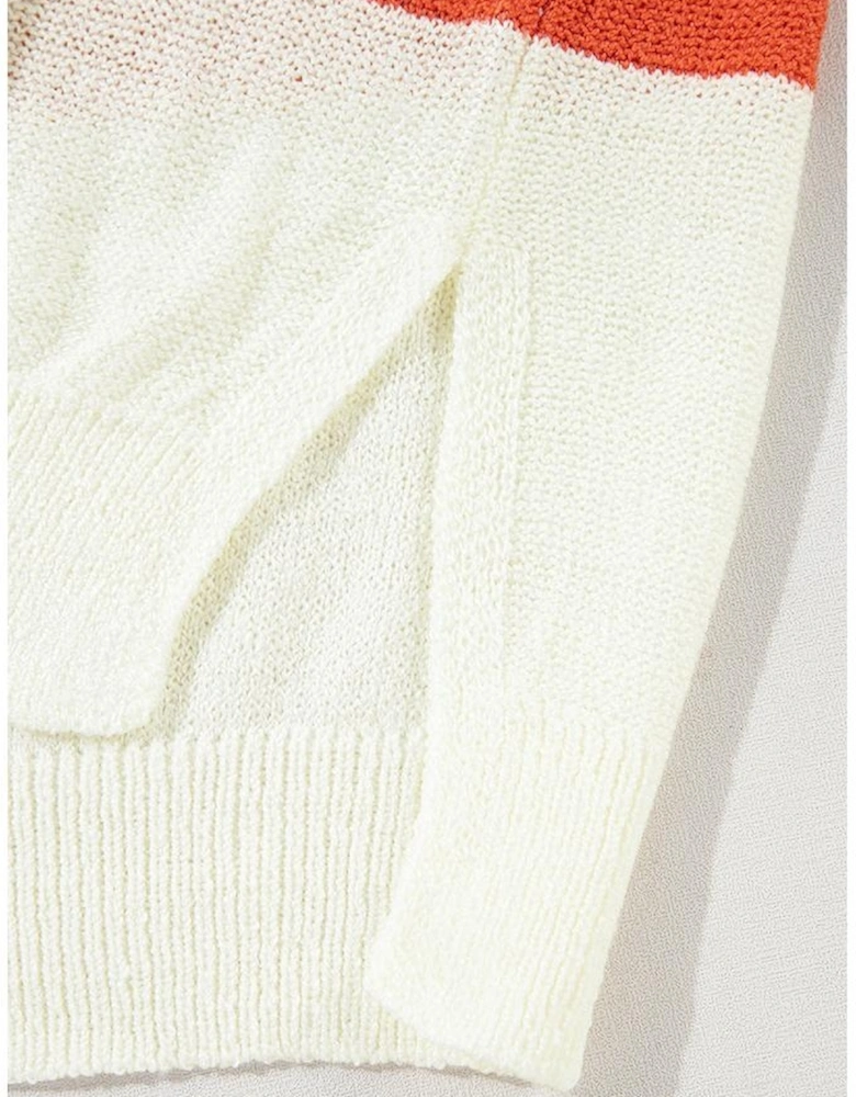 Orange Stripe Loose Color Block Drop Shoulder Bubble Sleeve Sweater