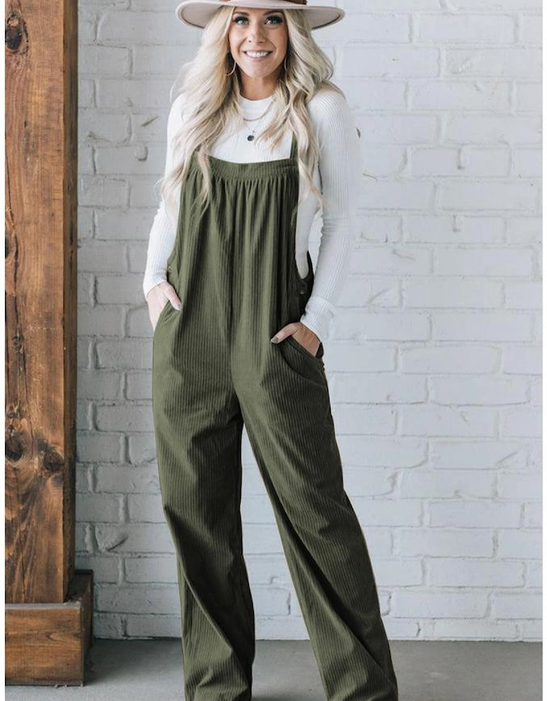 Jungle Green Solid Pocketed Loose Fit Corduroy Overall, 12 of 11