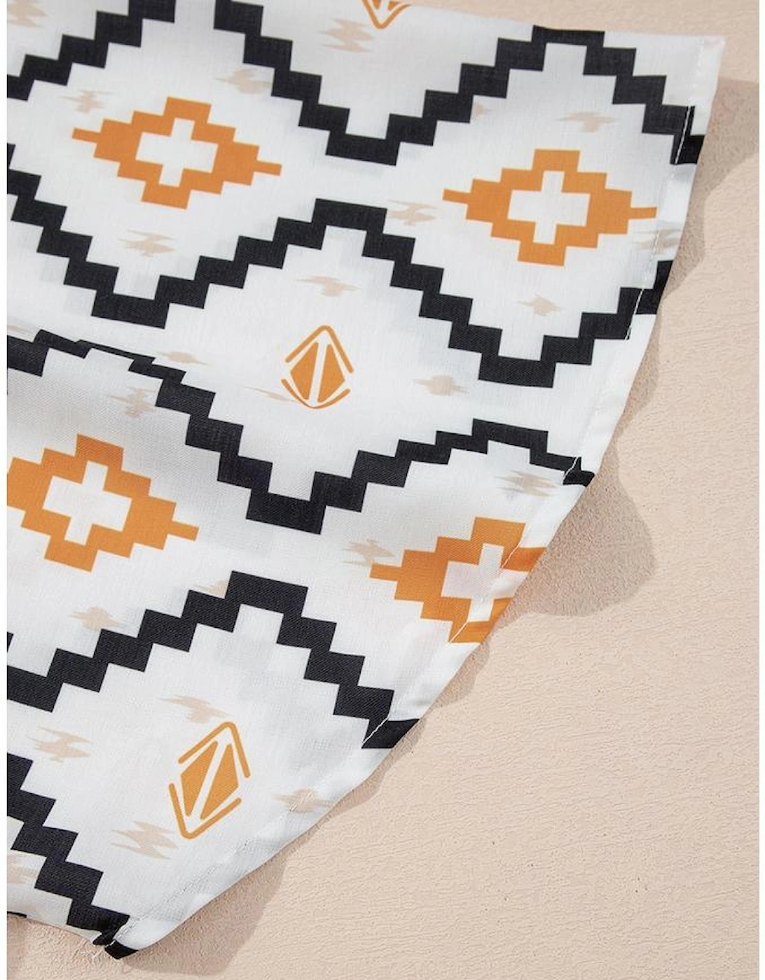 Beige Western Aztec Print Pleated Square Neck Loose Mini Dress