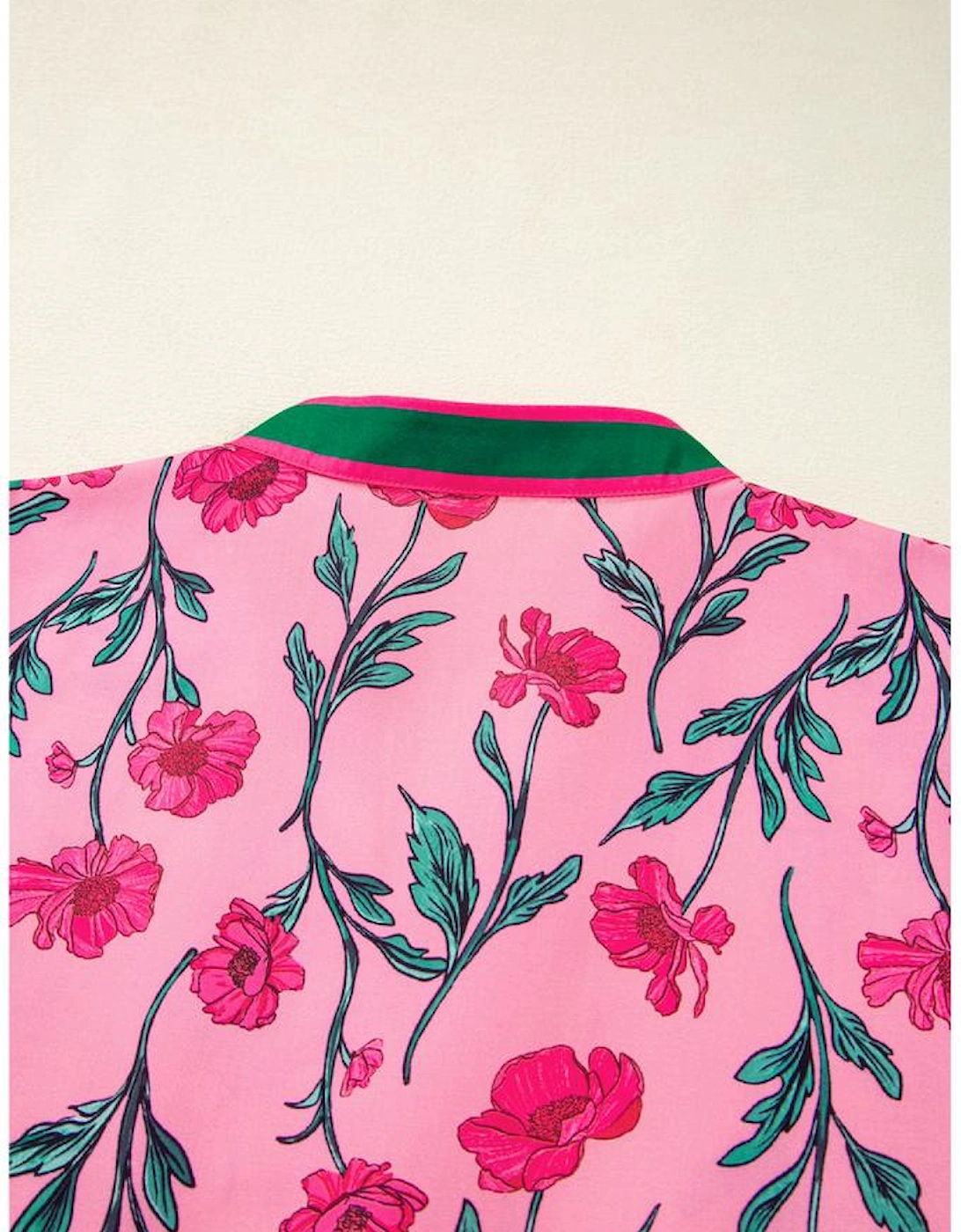 Pink Floral Contrast Neckline A-line Puff Sleeve Long Dress