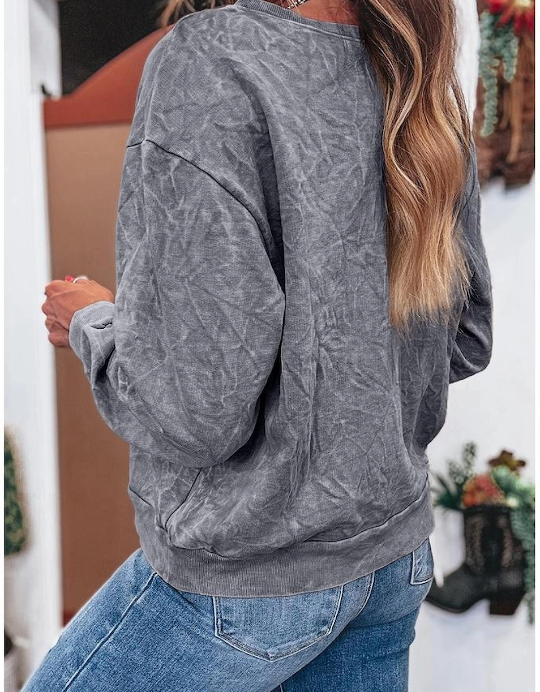 High-rise saved by grace Letter Embroidery Mineral Wash Loose Sweatshirt, 6 of 5