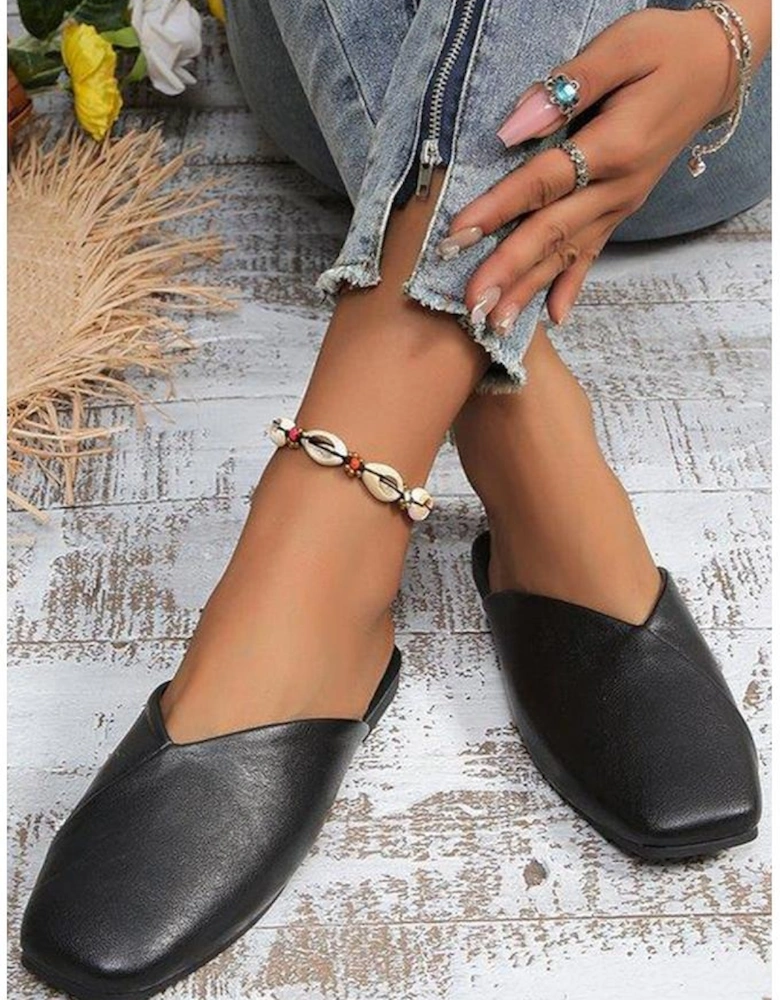 Azura Exchange Leather Slip-On Slippers with Square Toe