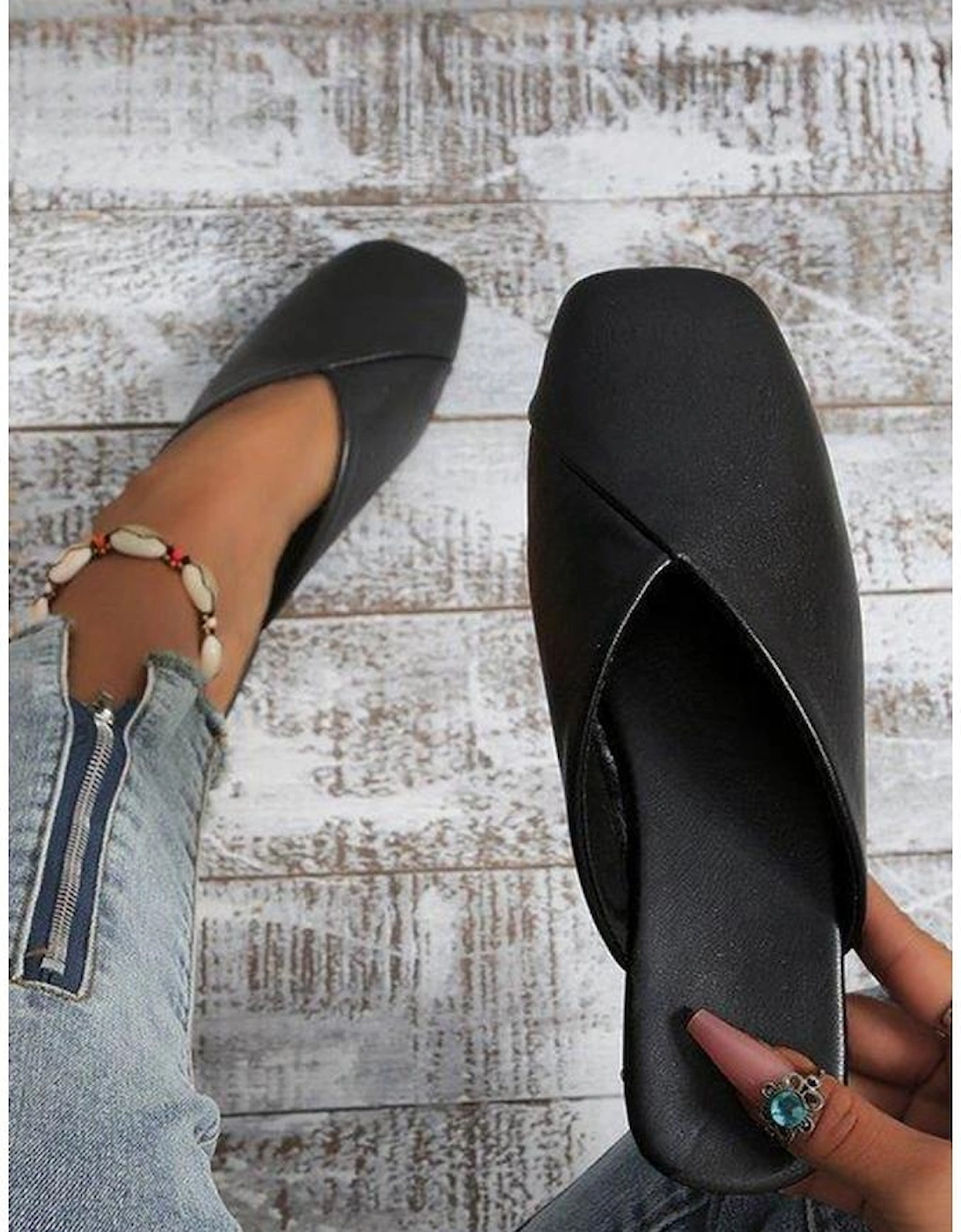 Azura Exchange Leather Slip-On Slippers with Square Toe, 7 of 6