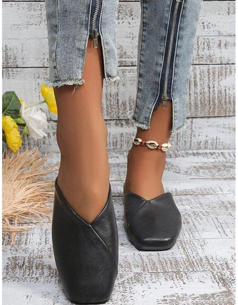 Azura Exchange Leather Slip-On Slippers with Square Toe