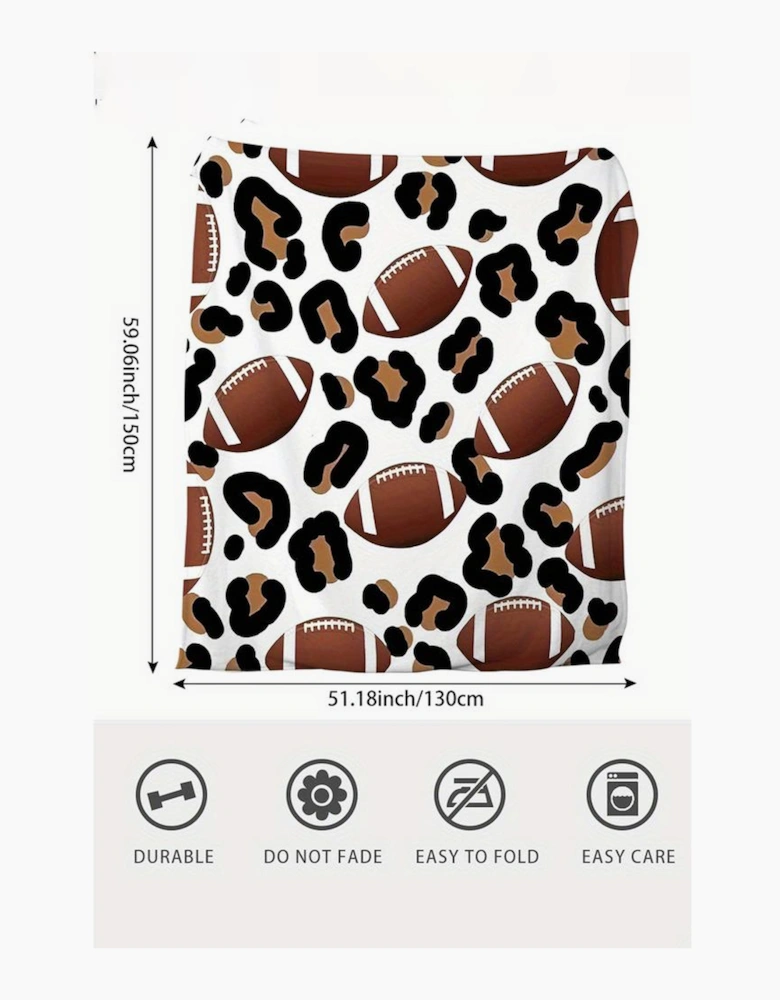 White Leopard & Rugby Print Flannel Blanket 130*150cm