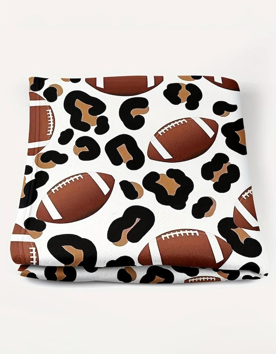 White Leopard & Rugby Print Flannel Blanket 130*150cm