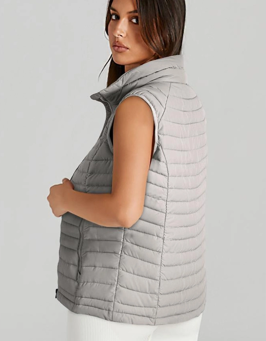 Silvery Plush Collared Quilted Zipped Puffer Vest, 16 of 15