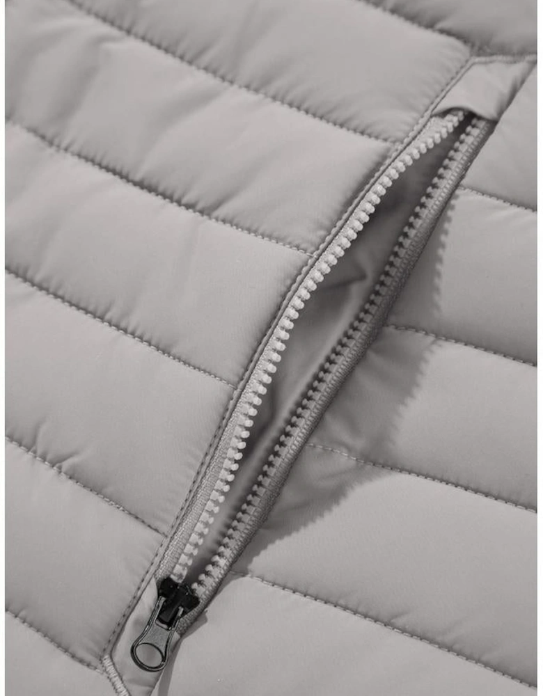 Silvery Plush Collared Quilted Zipped Puffer Vest