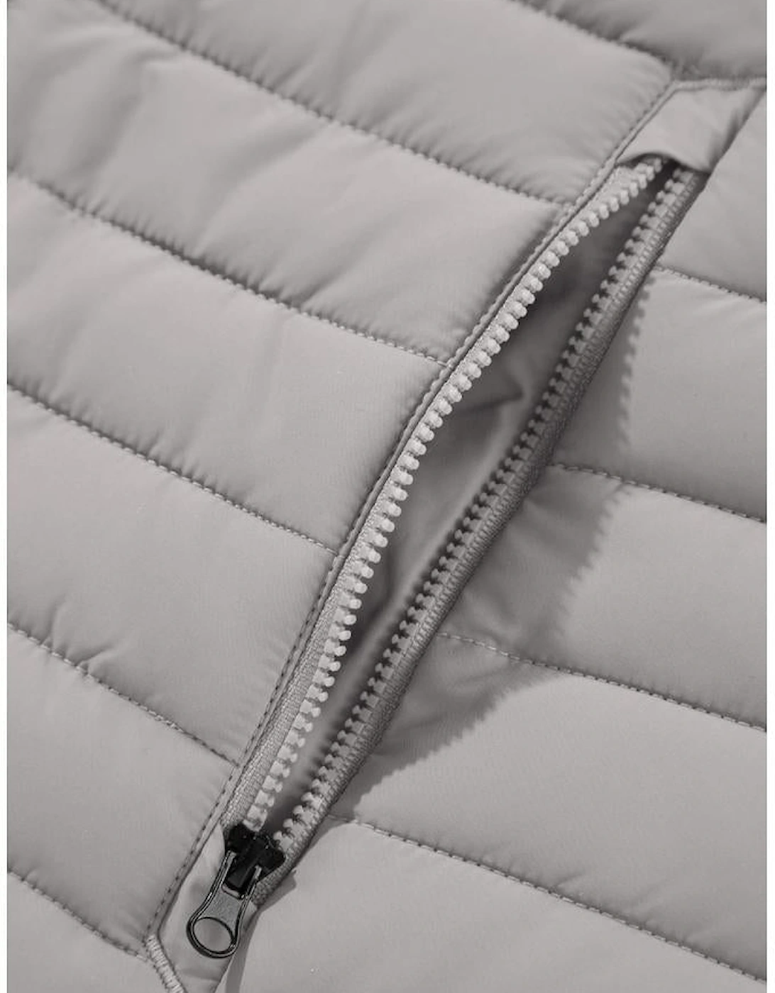 Silvery Plush Collared Quilted Zipped Puffer Vest