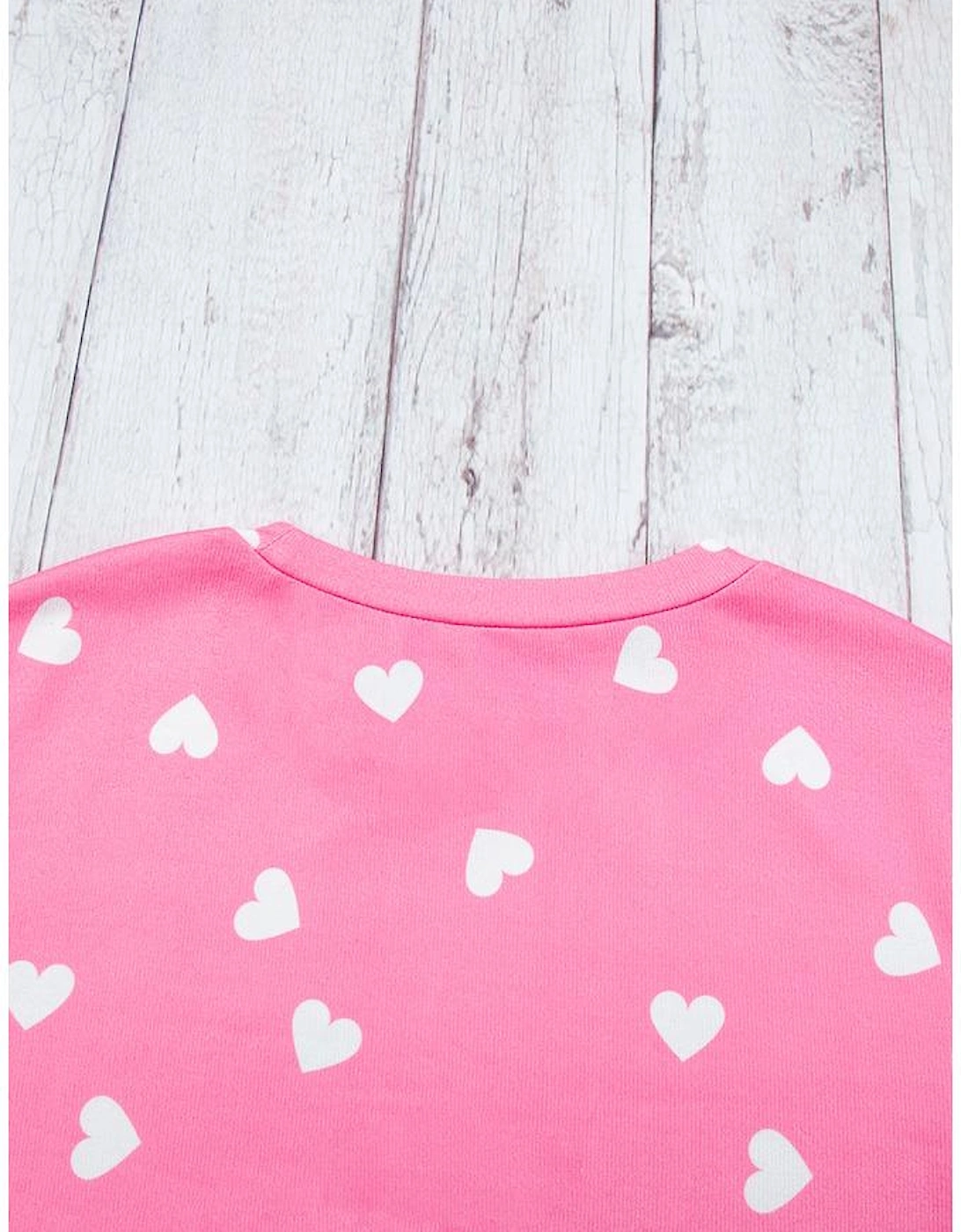 Pink Valentine Heart Print Long Sleeve Tee and Shorts Lounge Set