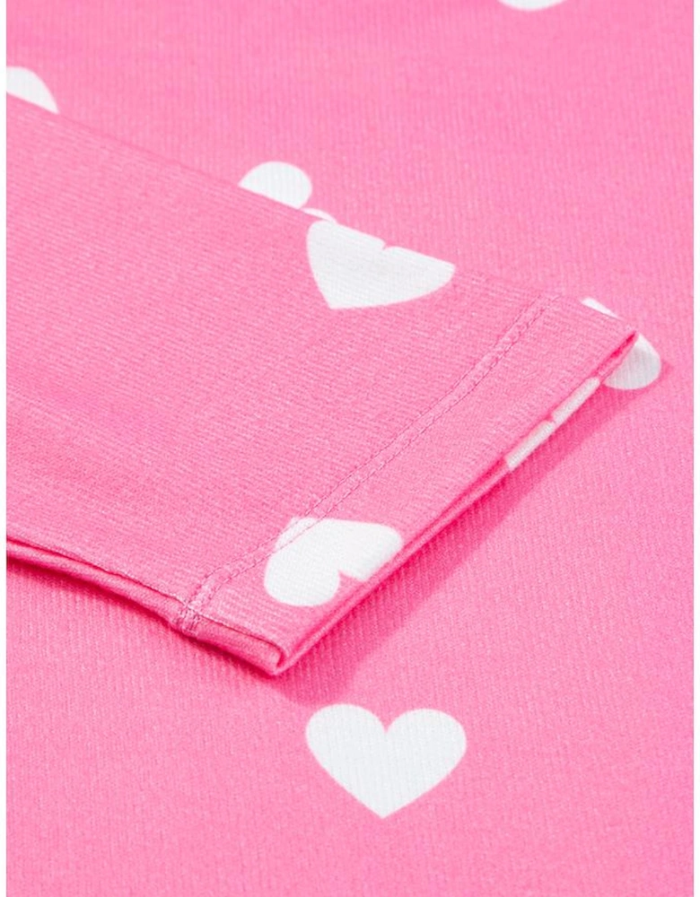 Pink Valentine Heart Print Long Sleeve Tee and Shorts Lounge Set