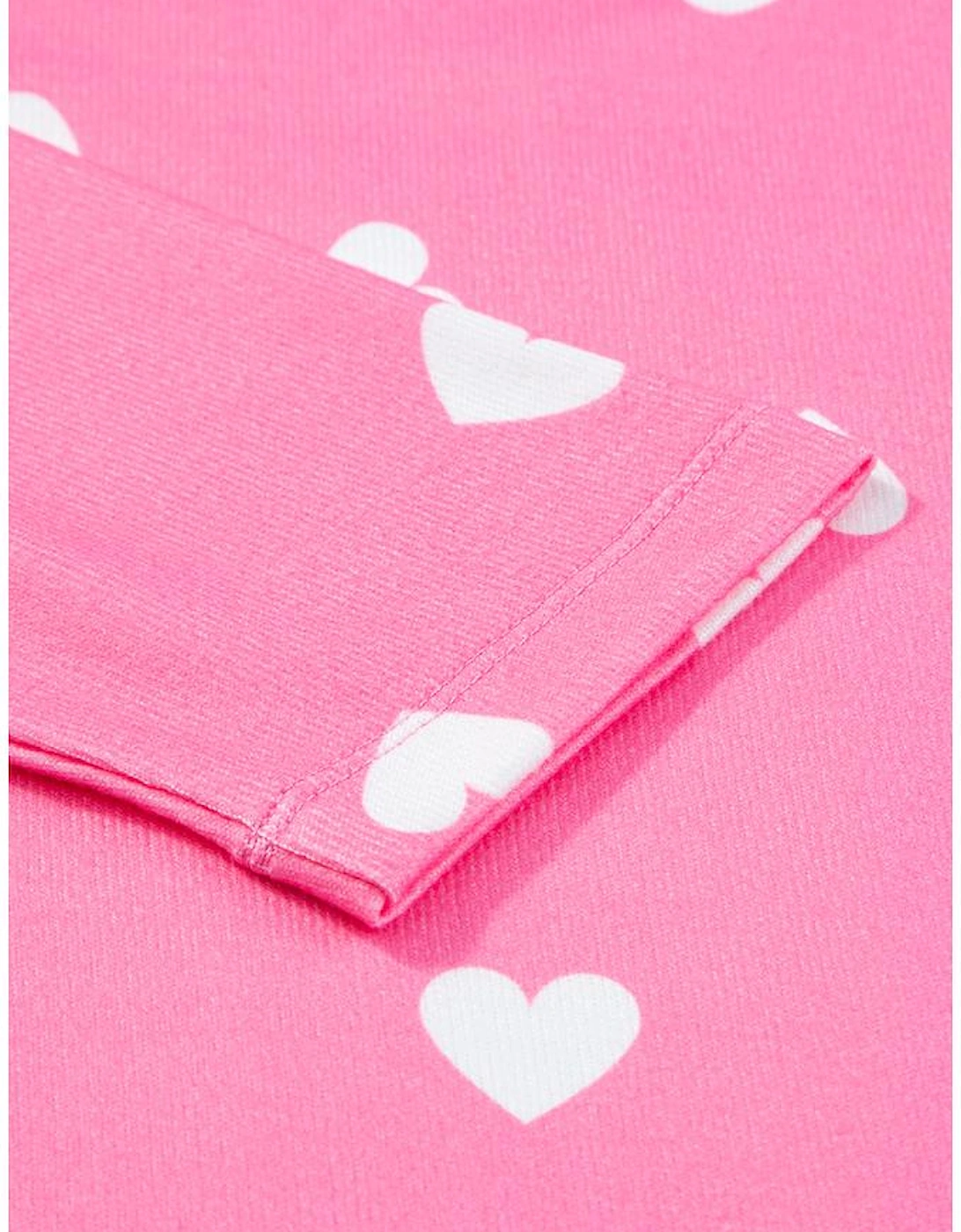 Pink Valentine Heart Print Long Sleeve Tee and Shorts Lounge Set