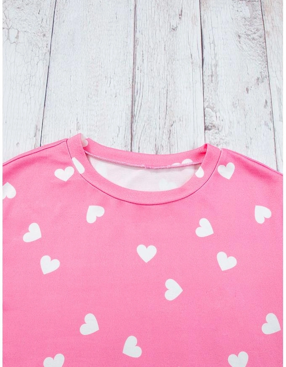 Pink Valentine Heart Print Long Sleeve Tee and Shorts Lounge Set