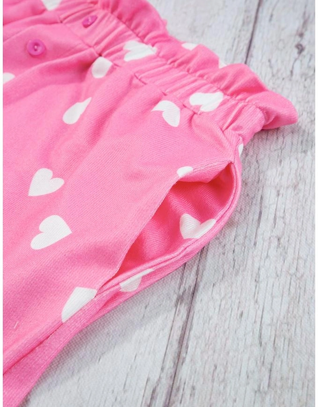 Pink Valentine Heart Print Long Sleeve Tee and Shorts Lounge Set