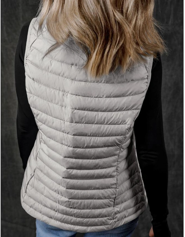 Silvery Plush Collared Quilted Zipped Puffer Vest
