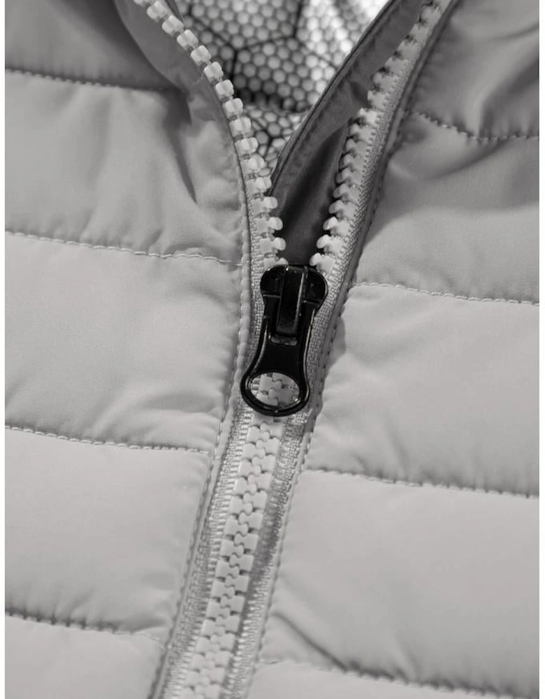 Silvery Plush Collared Quilted Zipped Puffer Vest