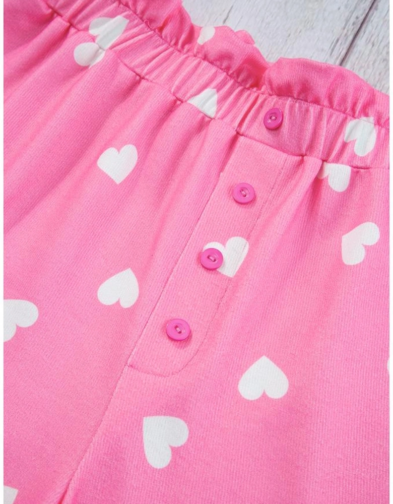 Pink Valentine Heart Print Long Sleeve Tee and Shorts Lounge Set