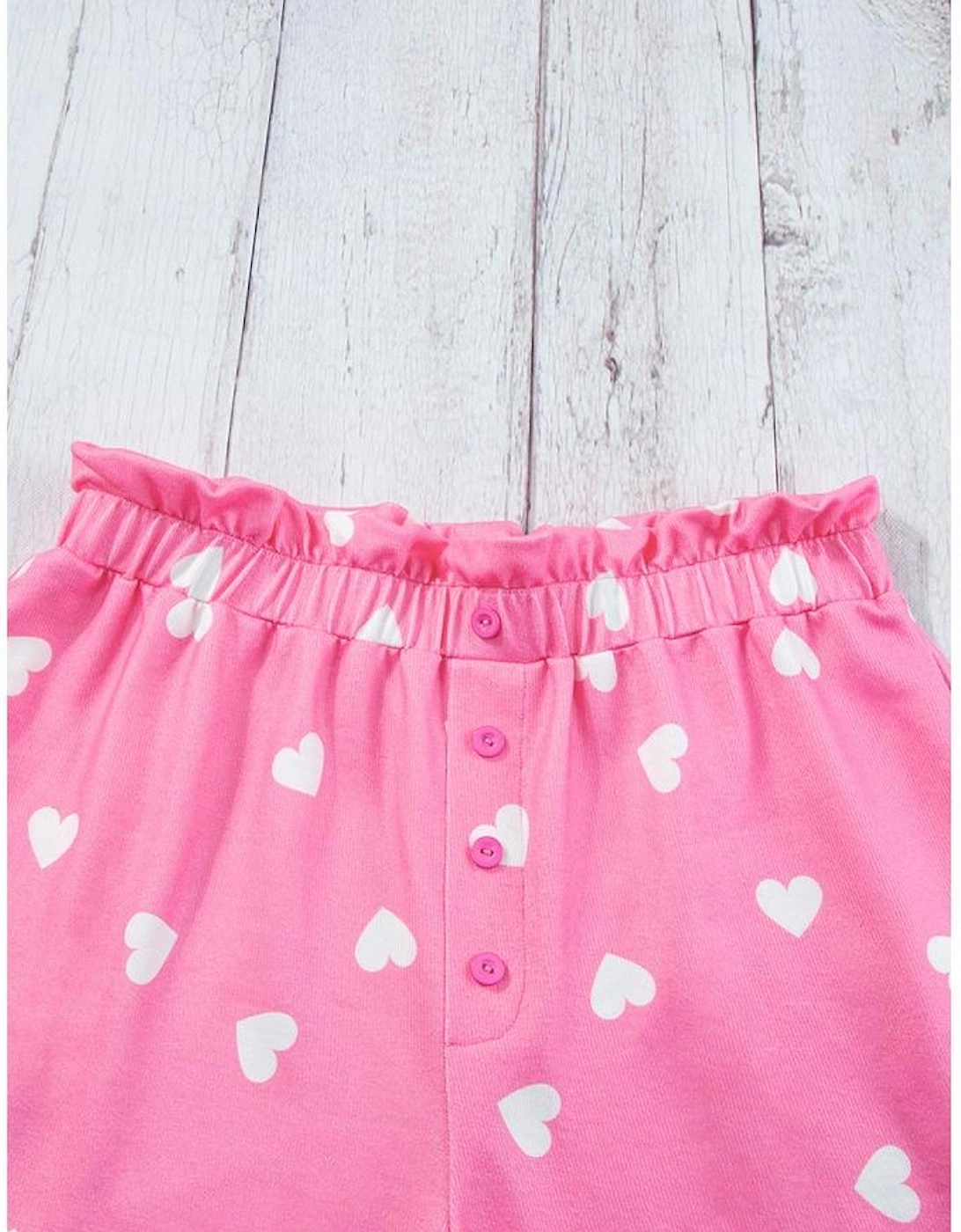 Pink Valentine Heart Print Long Sleeve Tee and Shorts Lounge Set
