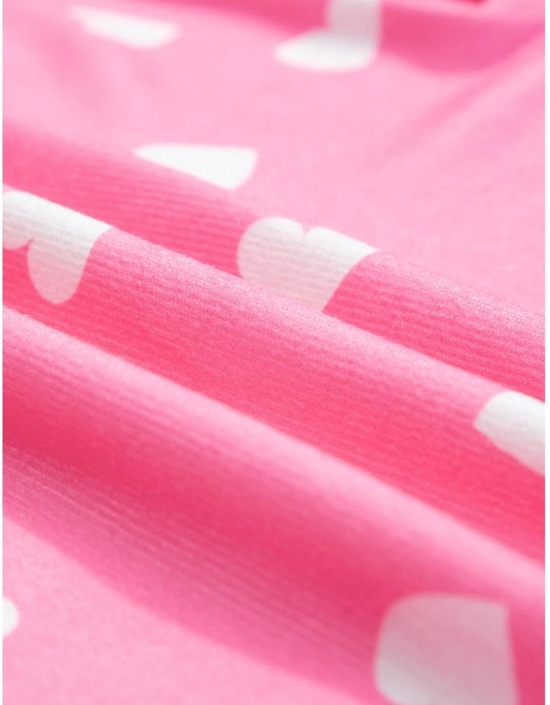 Pink Valentine Heart Print Long Sleeve Tee and Shorts Lounge Set