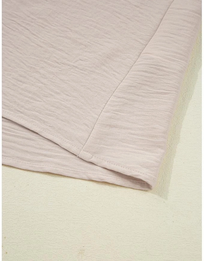 Jet Stream Contrast Scallop Trim V Neck Long Sleeve Blouse