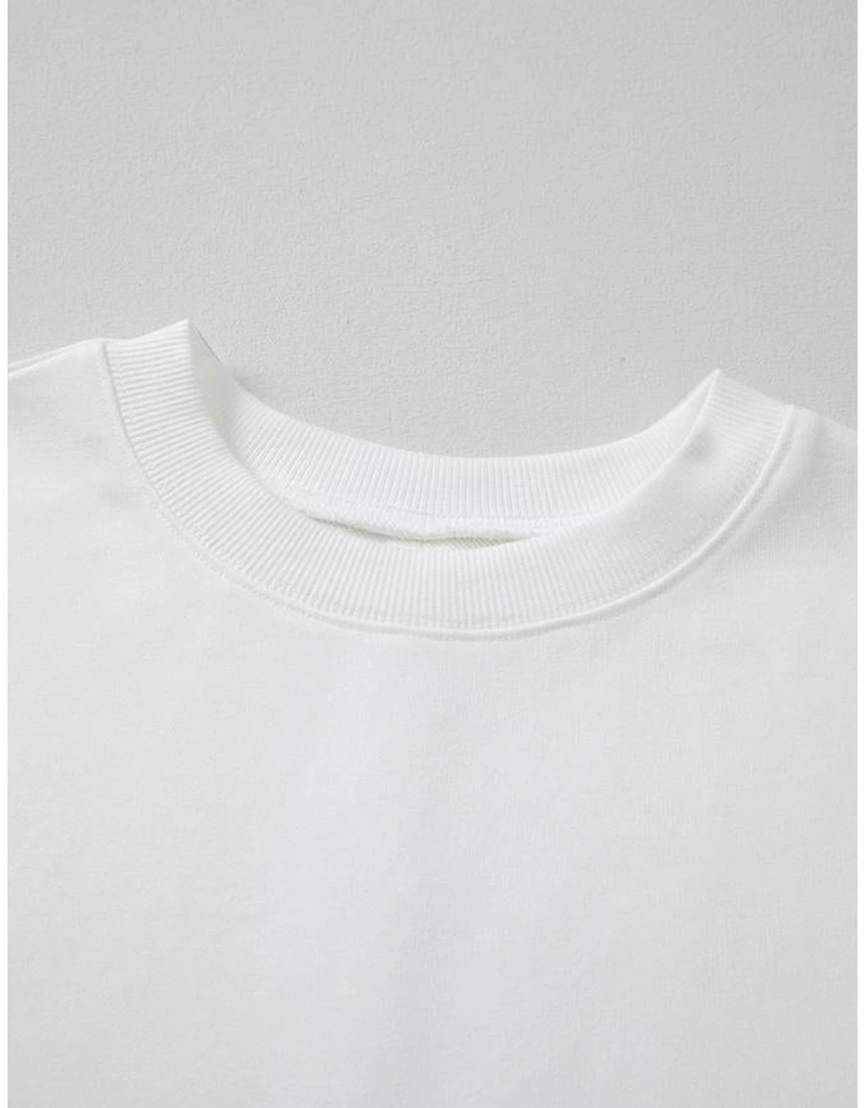 White Floral Dotted Mixed Print Patchwork Sleeve High Low Casual Sweatshirt