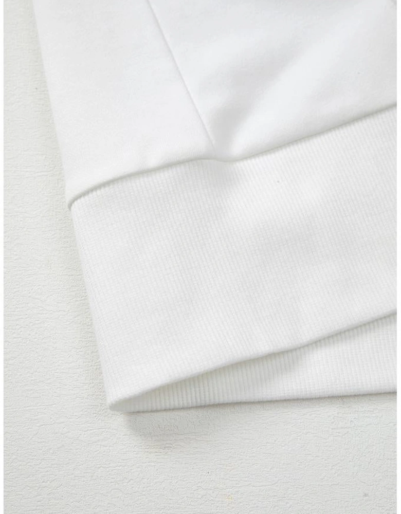 White Floral Dotted Mixed Print Patchwork Sleeve High Low Casual Sweatshirt