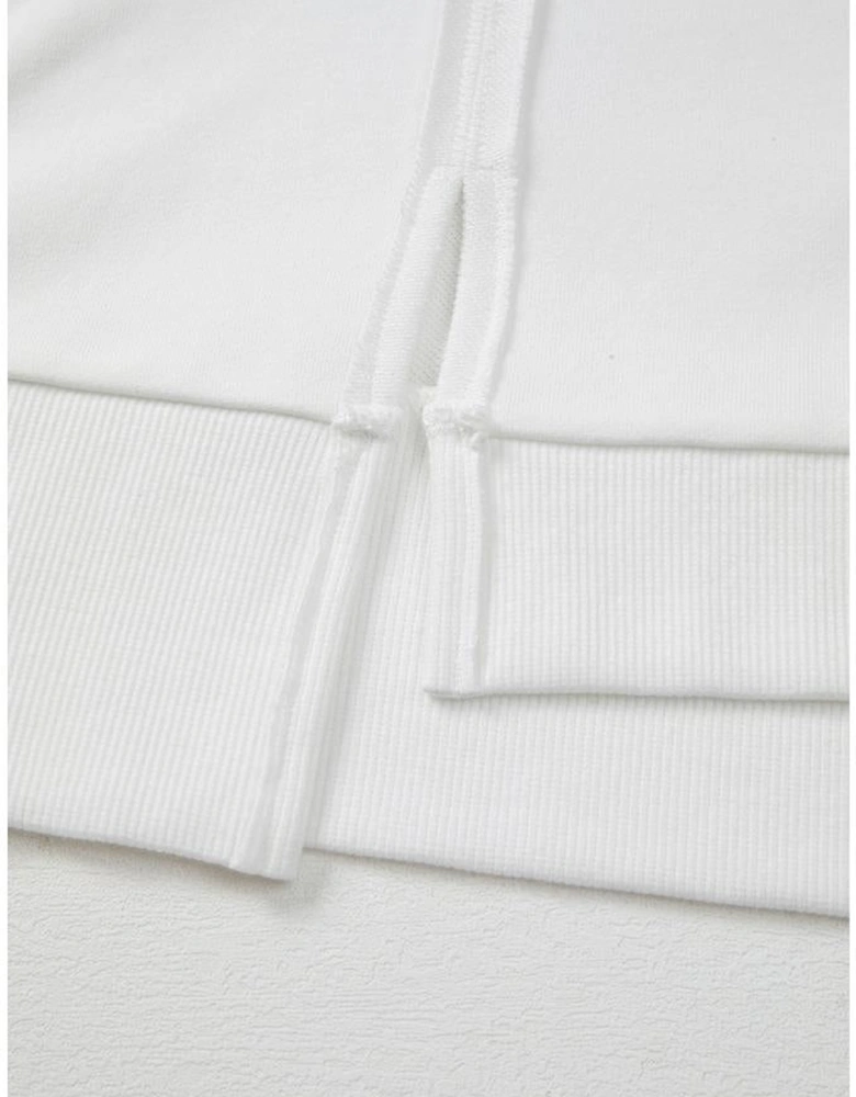 White Floral Dotted Mixed Print Patchwork Sleeve High Low Casual Sweatshirt