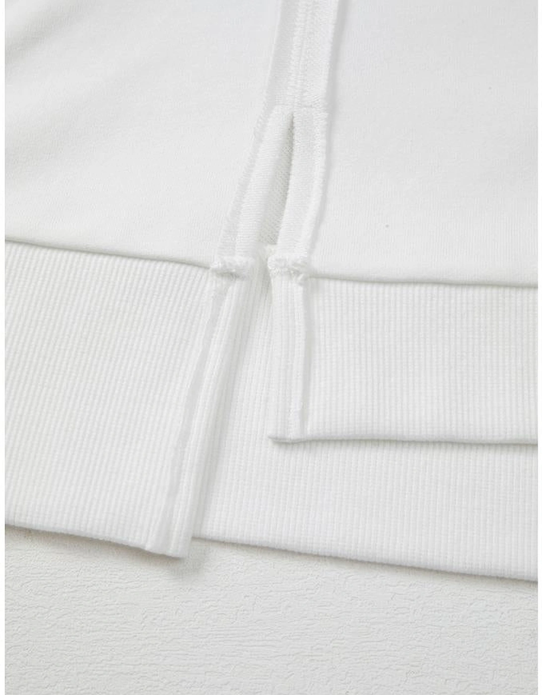 White Floral Dotted Mixed Print Patchwork Sleeve High Low Casual Sweatshirt