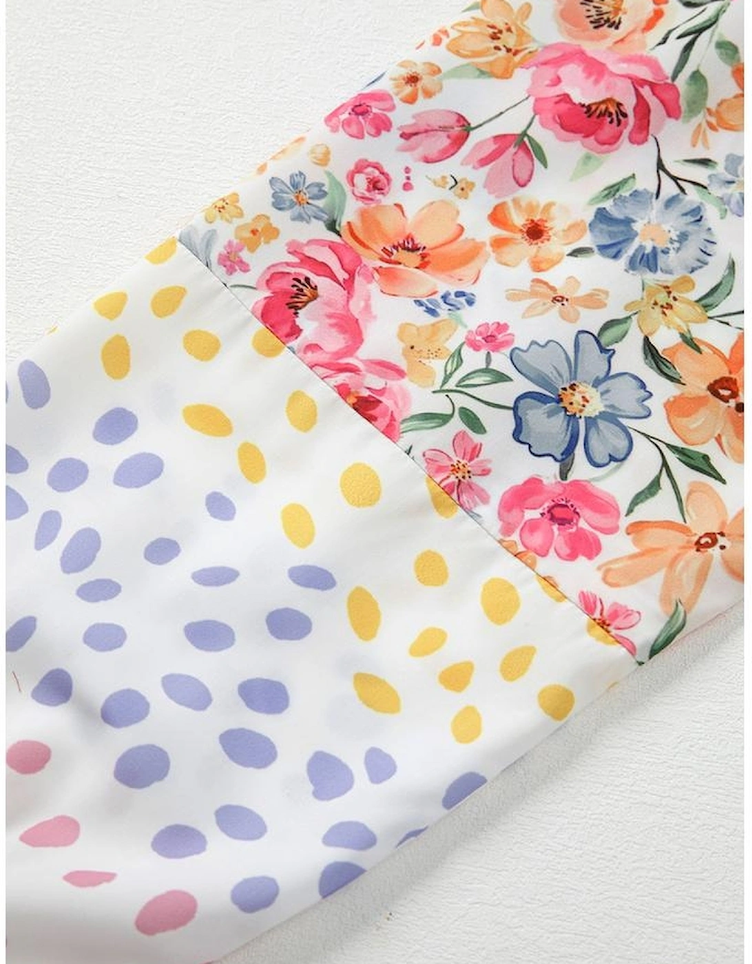 White Floral Dotted Mixed Print Patchwork Sleeve High Low Casual Sweatshirt