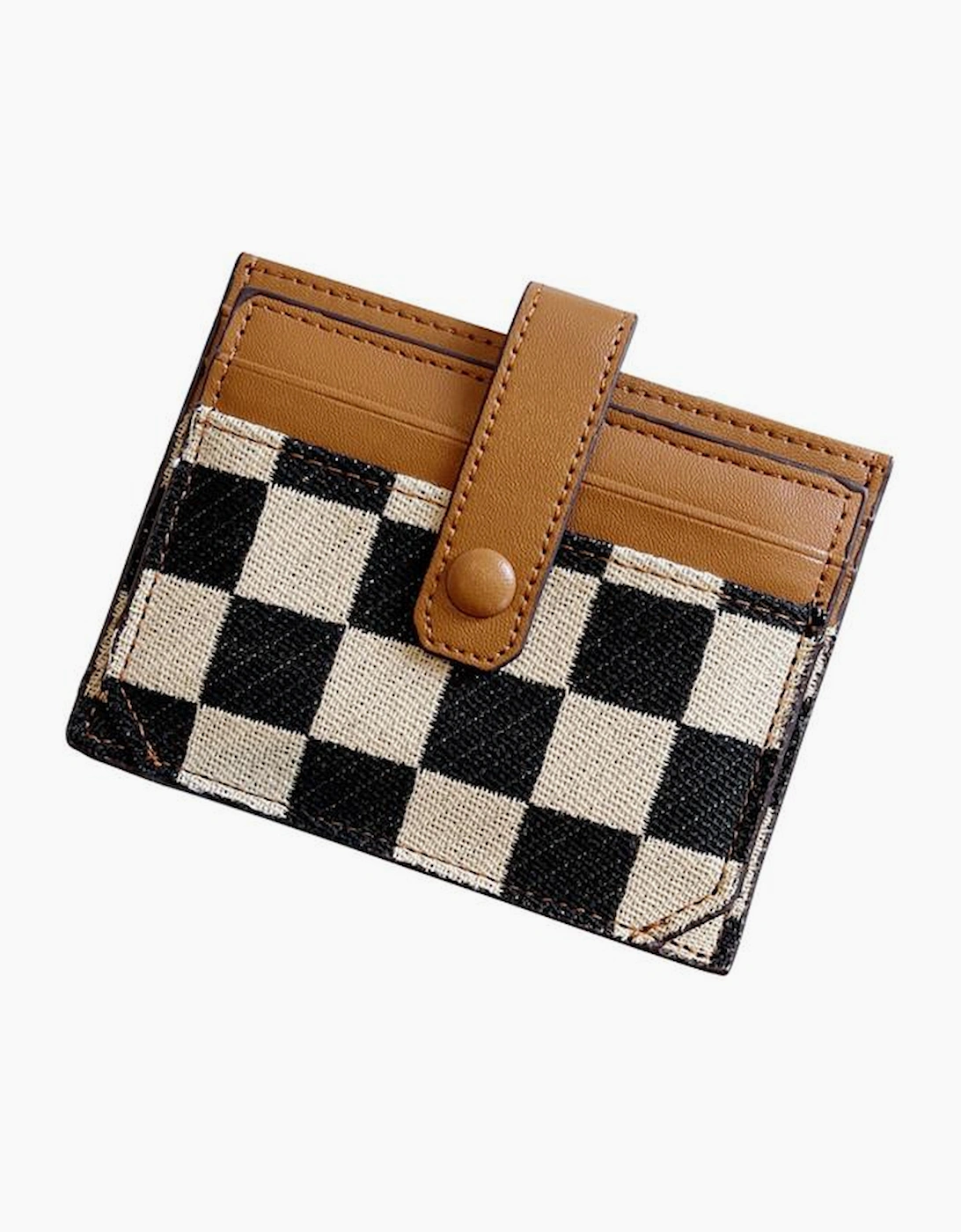 Azura Exchange Coffee Leather Checkered Canvas Patchwork Card Storage Wallet