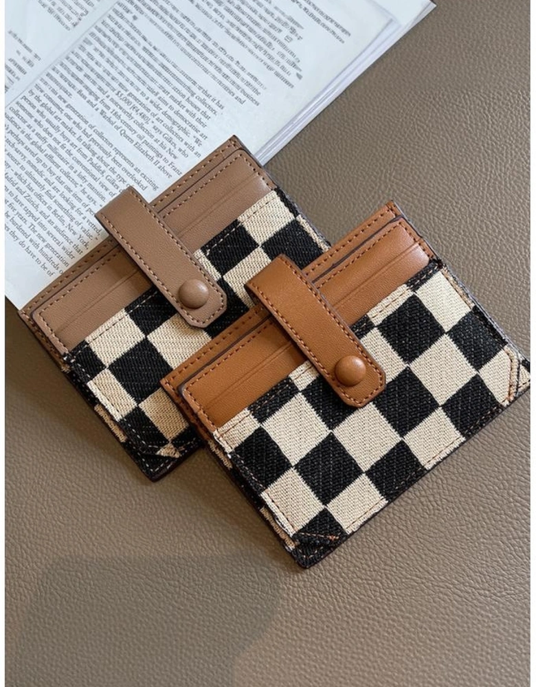 Azura Exchange Coffee Leather Checkered Canvas Patchwork Card Storage Wallet
