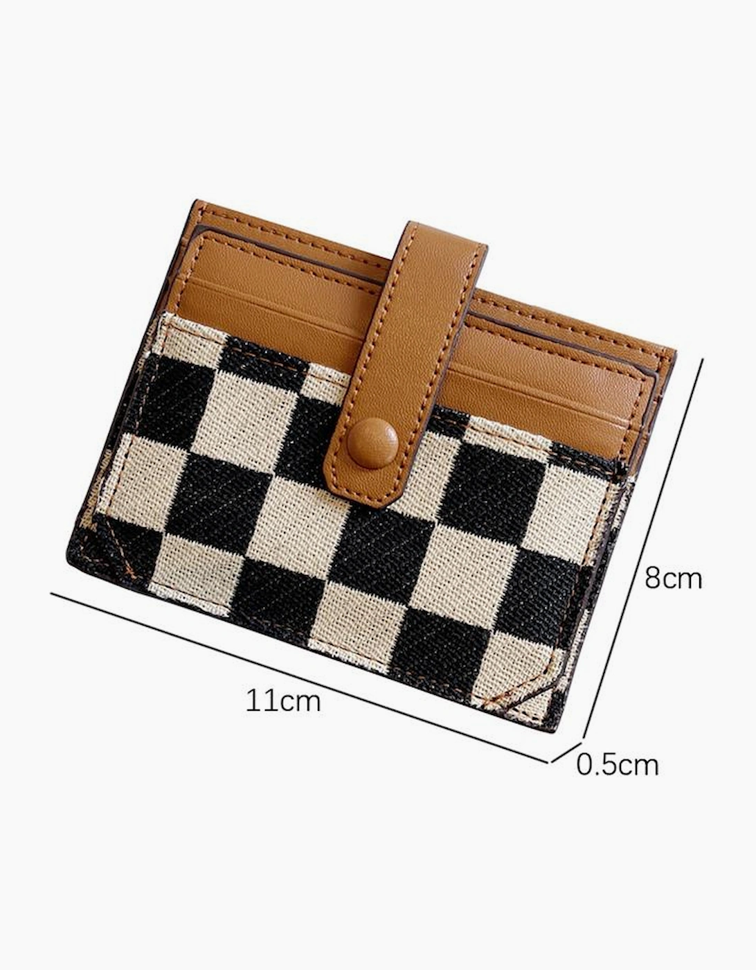 Azura Exchange Coffee Leather Checkered Canvas Patchwork Card Storage Wallet