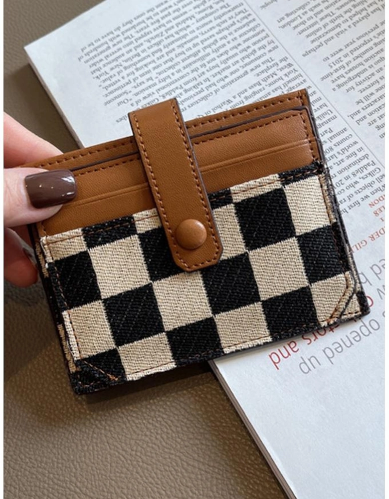 Azura Exchange Coffee Leather Checkered Canvas Patchwork Card Storage Wallet