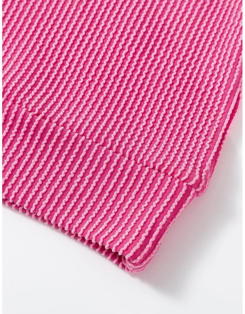 Strawberry Pink Corded Textured Long Sleeve Top and Shorts Set