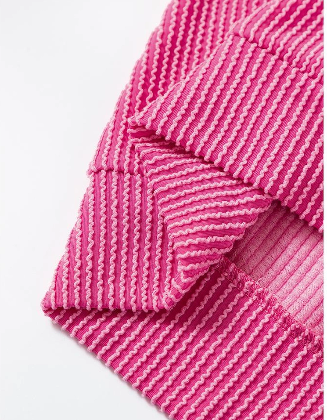 Strawberry Pink Corded Textured Long Sleeve Top and Shorts Set