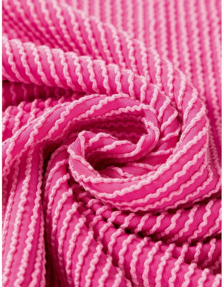 Strawberry Pink Corded Textured Long Sleeve Top and Shorts Set