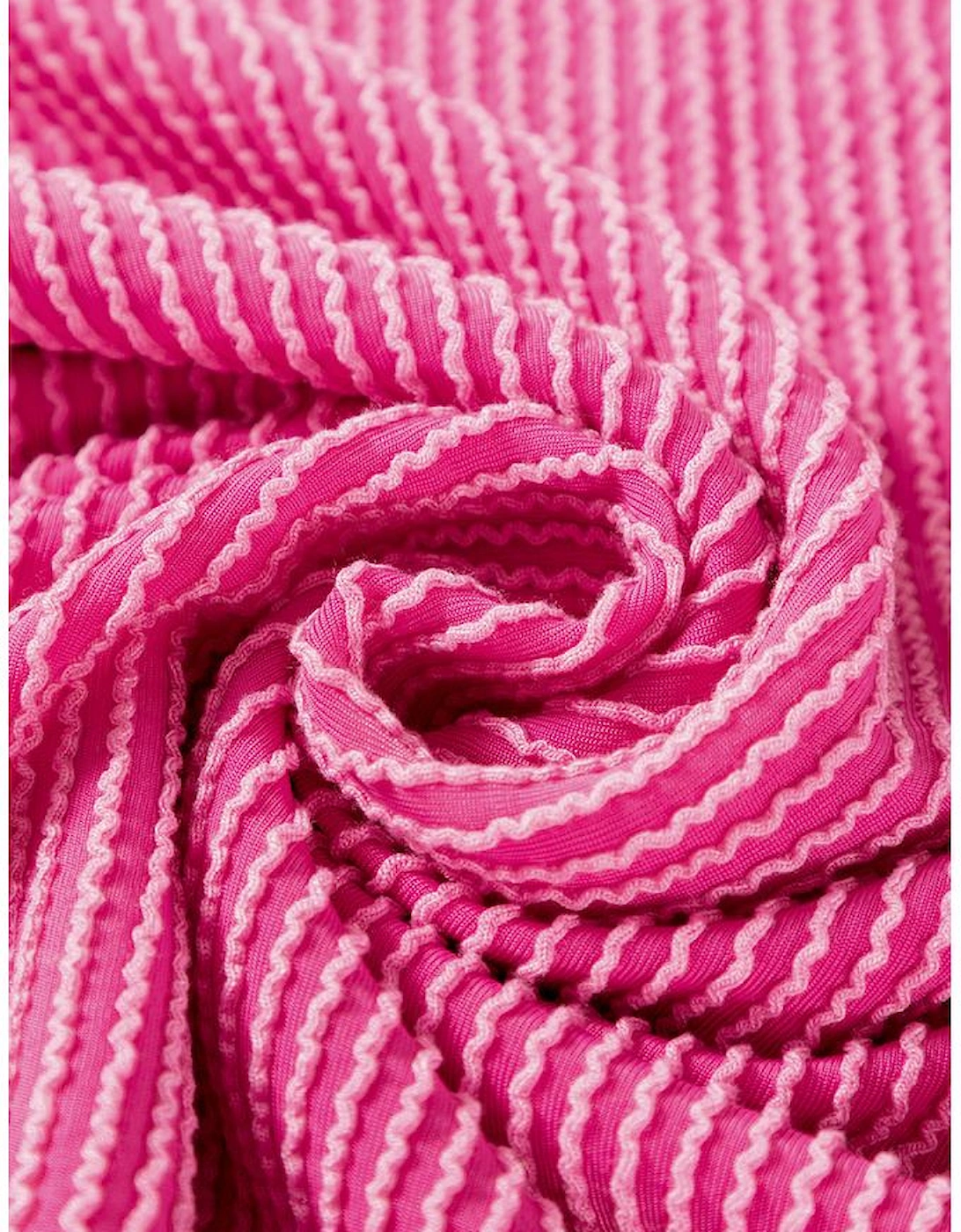 Strawberry Pink Corded Textured Long Sleeve Top and Shorts Set