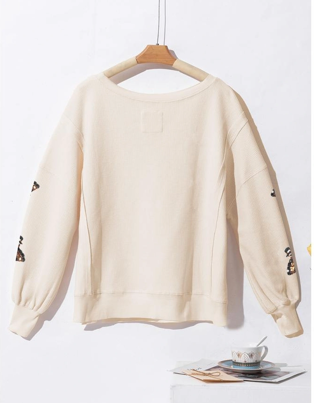 White Thanksgiving Turkey Waffle Oversized Knit Top