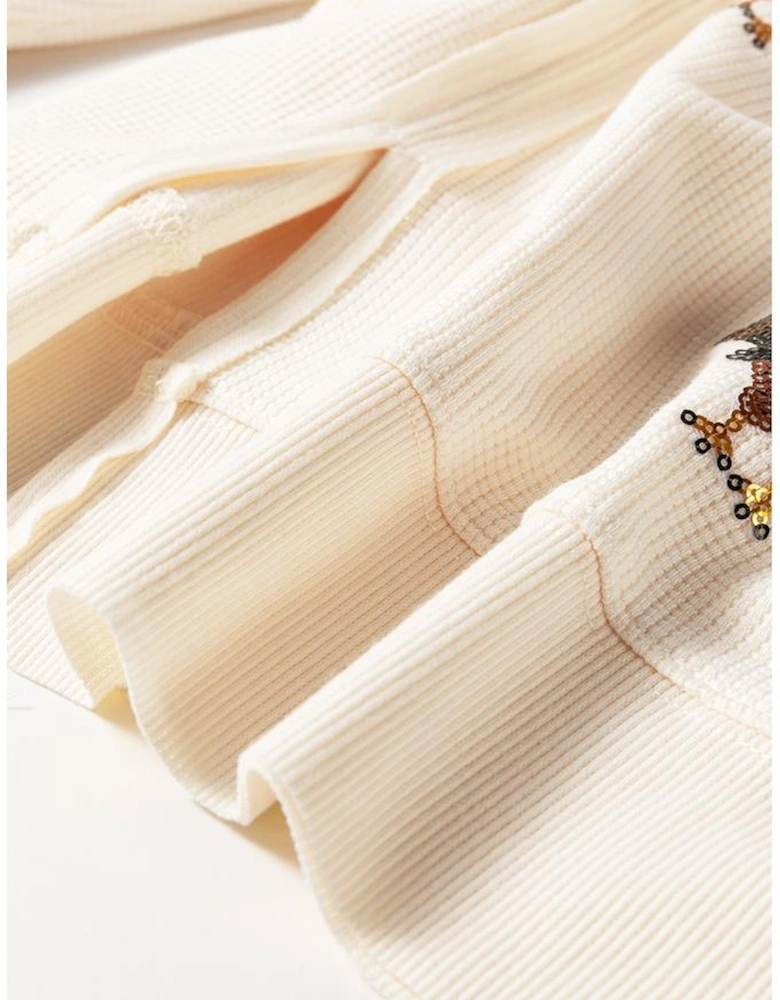 White Thanksgiving Turkey Waffle Oversized Knit Top