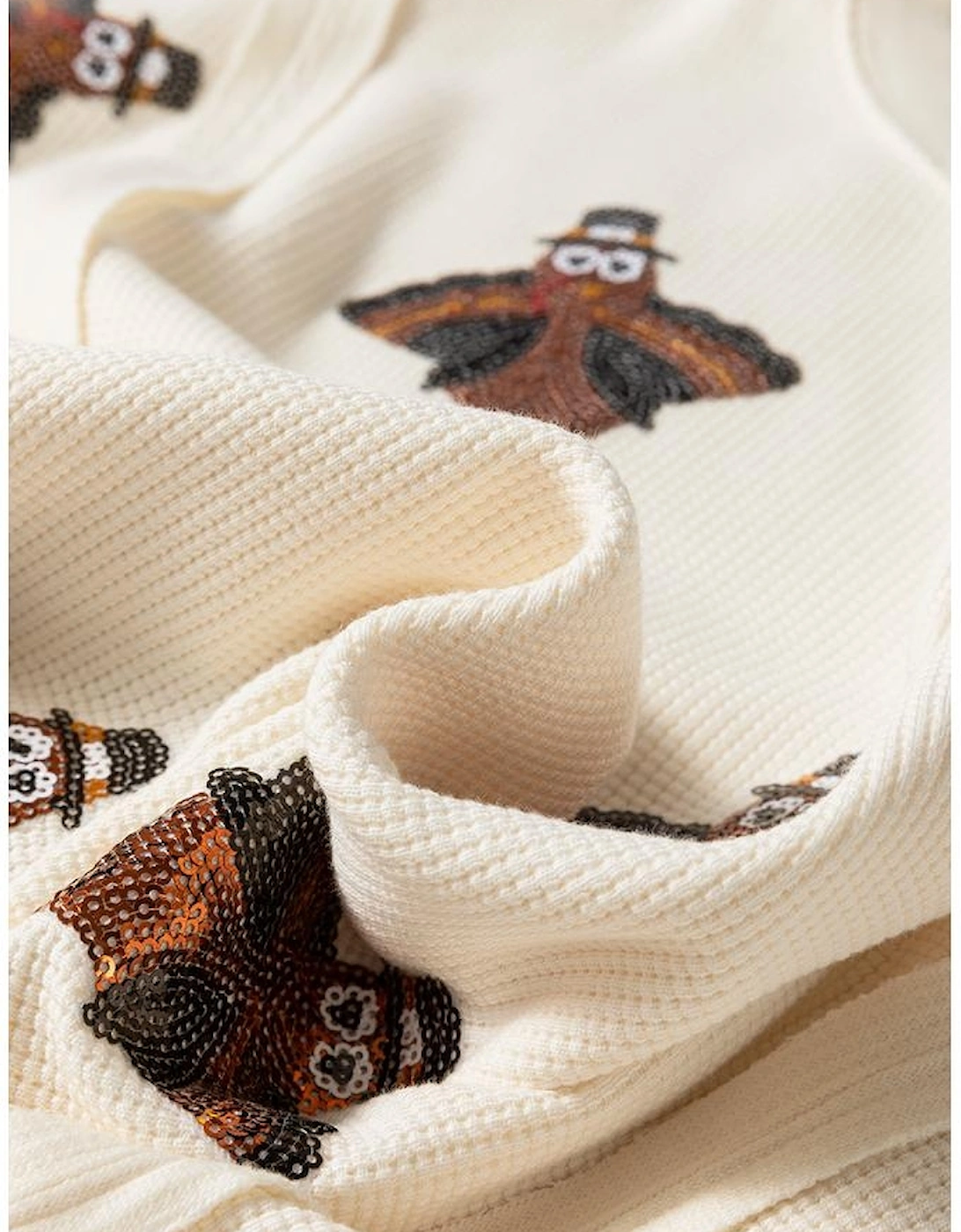 White Thanksgiving Turkey Waffle Oversized Knit Top