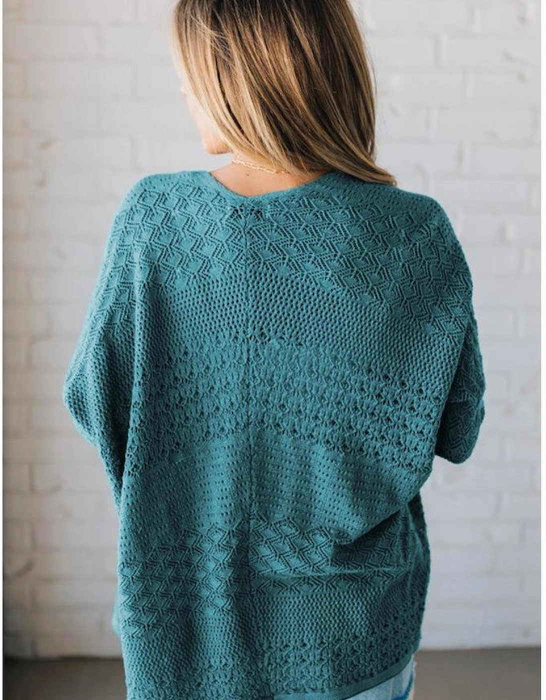 Lapis Mix Pattern Hollowed Knit Open Front Cardigan, 6 of 5