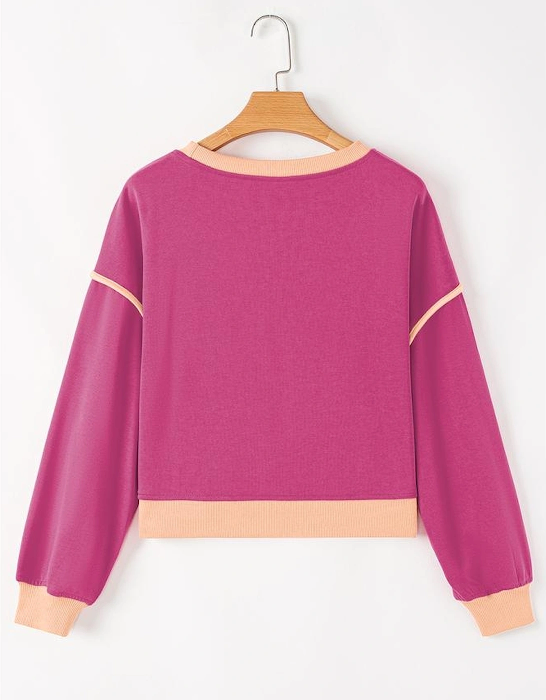 Rose Red Color Contrast Loose Pullover and Lace-up Waist Skort Set