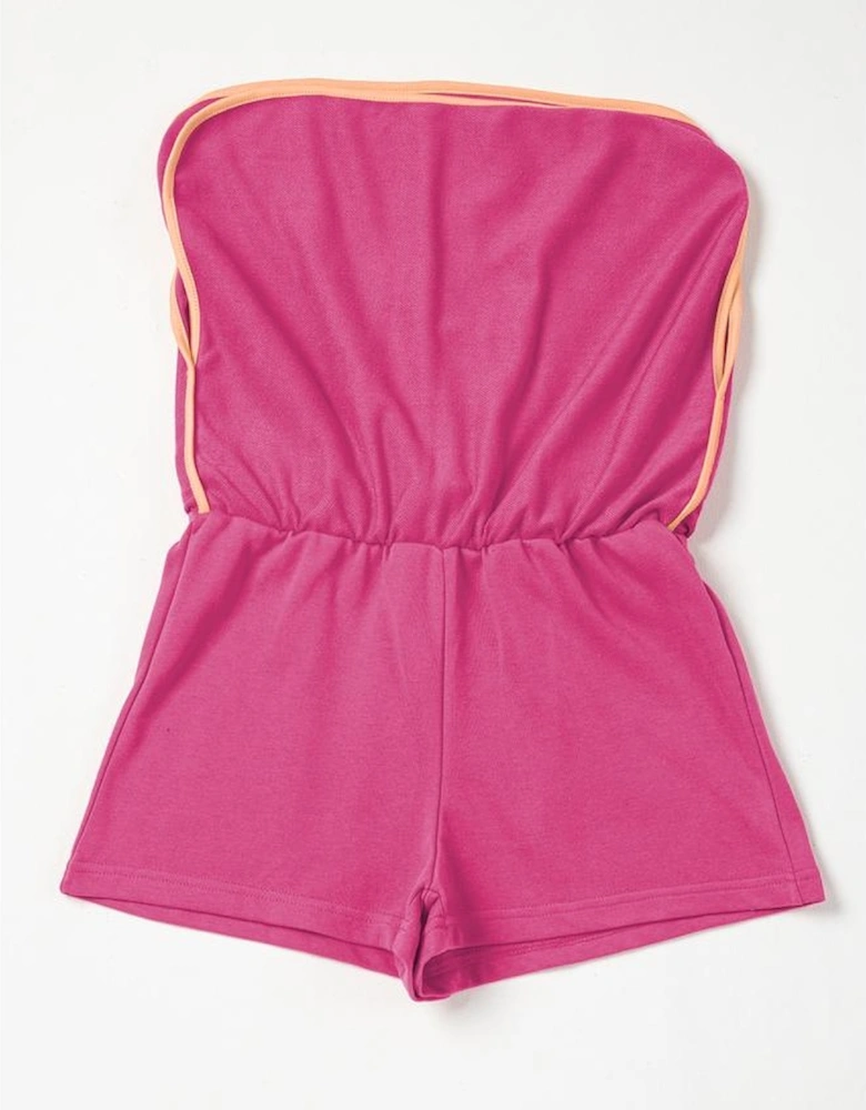 Rose Red Color Contrast Loose Pullover and Lace-up Waist Skort Set