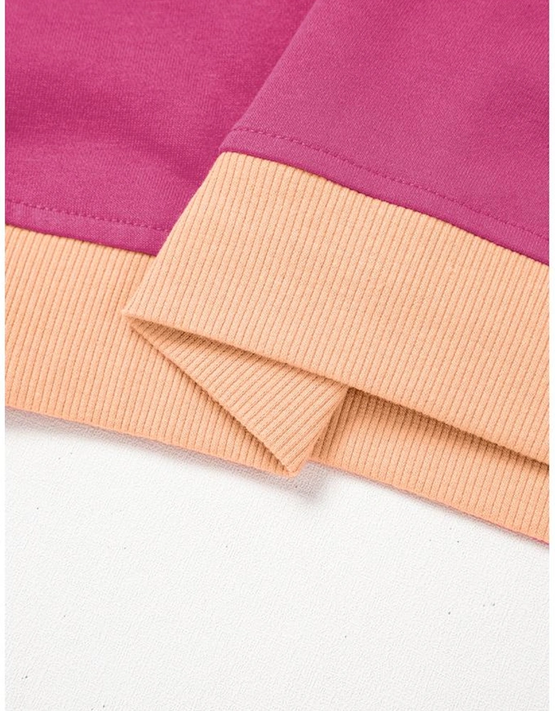 Rose Red Color Contrast Loose Pullover and Lace-up Waist Skort Set