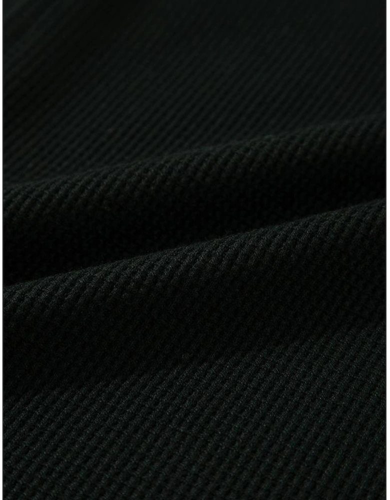 Black Waffle Knit Patchwork Buttoned Oversized Shacket