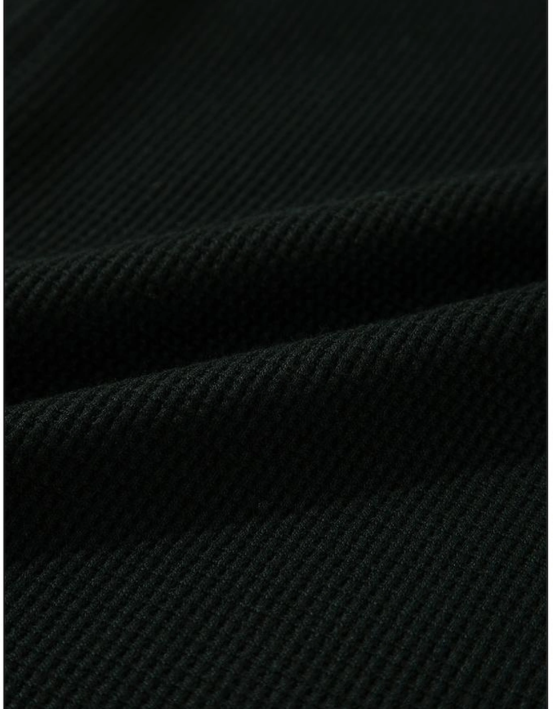 Black Waffle Knit Patchwork Buttoned Oversized Shacket